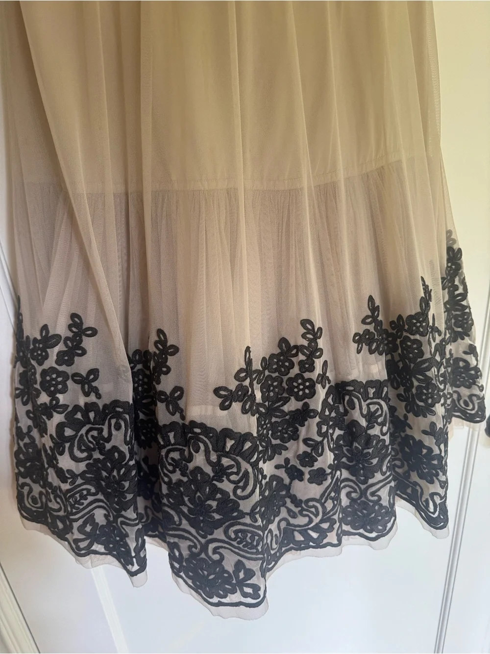 Sleeveless Cream Dress with Black Lace Overlay